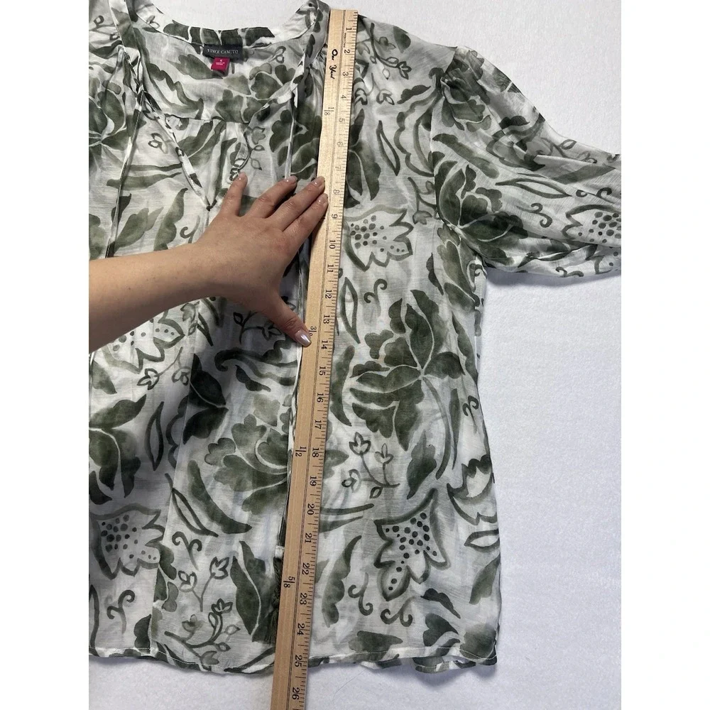 Vince Camuto Women's Transparent Blouse White And Green Floral, Sz S, Oversized - Picture 8 of 8